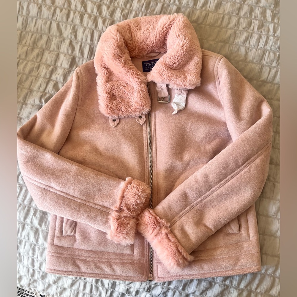 Pink Faux Fur Collar Jacket